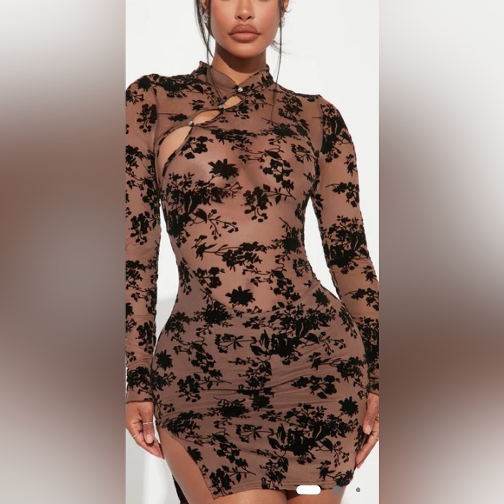 New fashion nova Floral Mesh Long Sleeve Dress